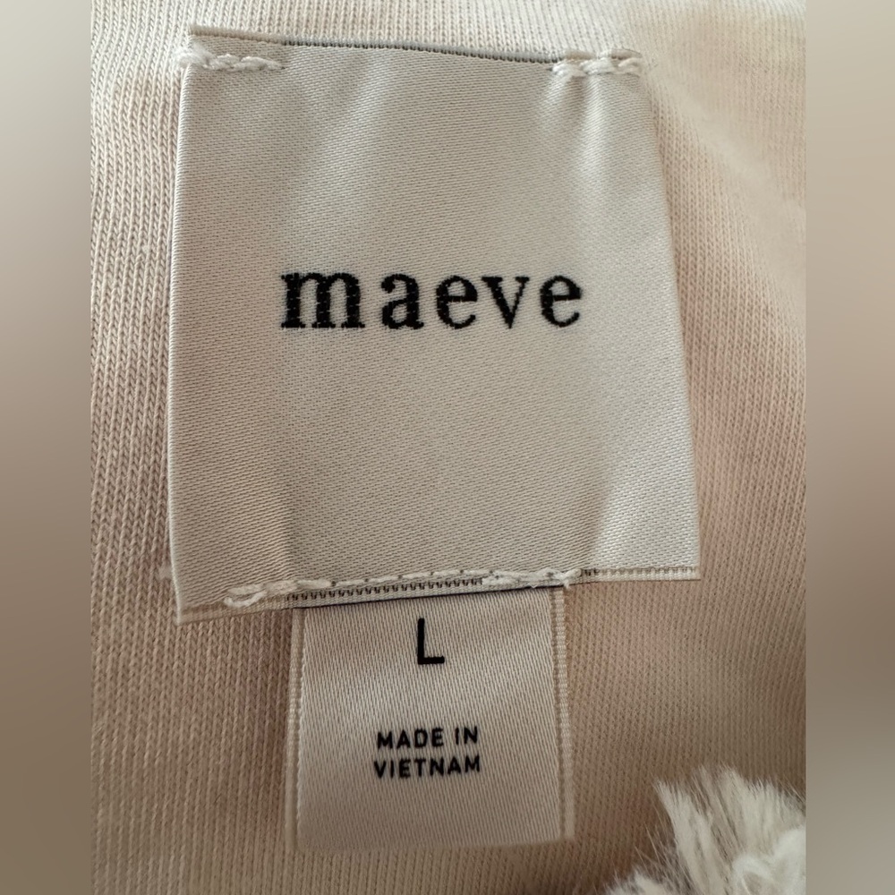 MAEVE @ ANTHROPOLOGIE Faux Fur Short Sleeve Tee, Cream, Size Large NWT - Picture 3 of 12